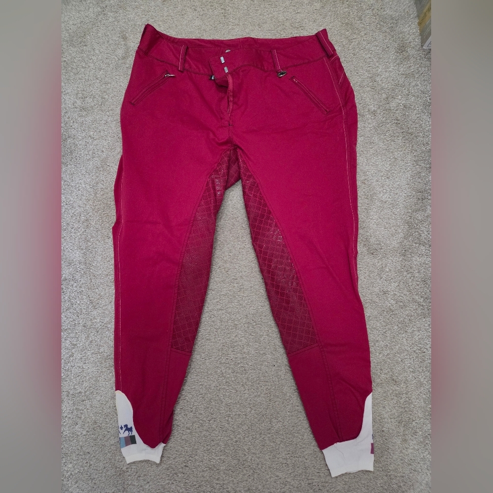 Equine Couture 38r Magenta Riding Breeches with Contrast Knee Patches